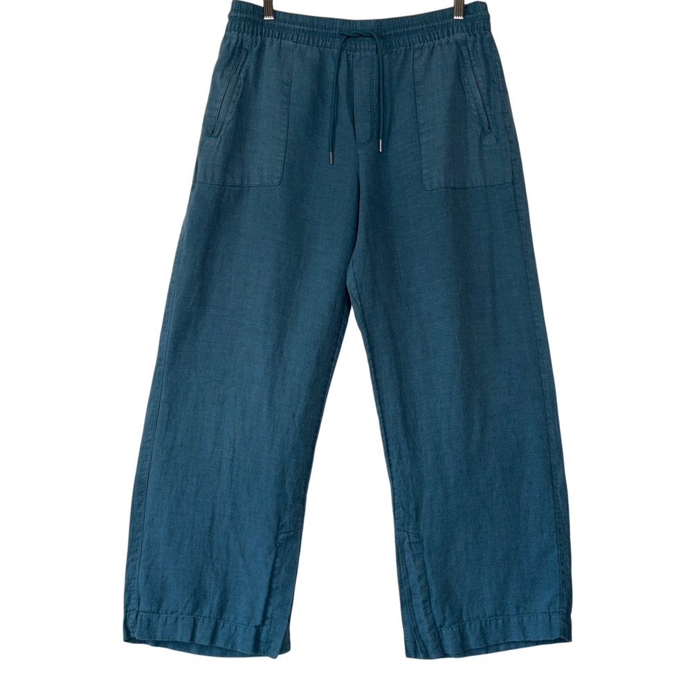 Athleta Wide Leg Linen Pants Women Excellent Teal Blue Coastal Summer 14 Blue